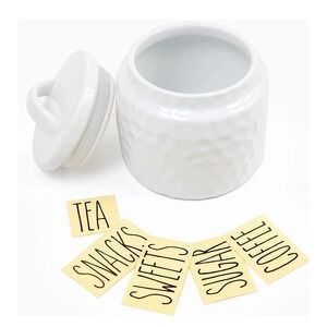 White Ceramic Dimpled Canister With Labels‎ Daily Ritmo 32 oz Capacity Airtight